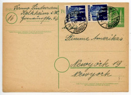Germany 1949 Uprated 10pf. Holsten Gate Postal Card; Helkheim To New York, NY - Postal  Stationery