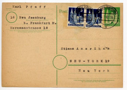 Germany 1949 Uprated 10pf. Holsten Gate Postal Card; Neu Jsenburg To New York, NY - Enteros Postales