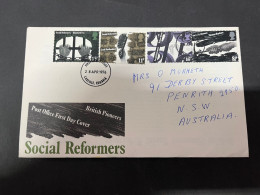 25-9-2023 (2 U 9) UK FDC Cover (1 Cover Posted To Australia) 1976 - Social Reformers - 1971-1980 Decimal Issues