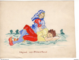 Dessin Gouache Couple "" Idylle Sentimentale"  Non Signée - (Alb 2023 Nov.) - Waterverf