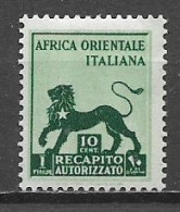 COLONIA ITALIANA  A.O.I. 1942  RECAPITO AUTORIZZATO  LEONE DI GIUDA  SASS. 1 MLH VF - Italian Eastern Africa