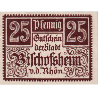 Billet, Allemagne, Bischofsheim, 25 Pfennig, Texte, 1921, SPL, Mehl:107.1 - Other