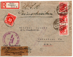 70041 - Berlin - 1949 - 3@30Pfg Rotaufdruck A R-Bf BERLIN -> NEW YORK -> HAVERTON PA (USA) M 10¢ Porto (Zollgebuehr) - Storia Postale