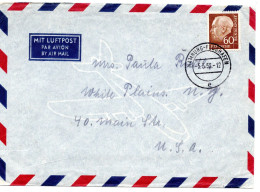 70055 - Bund - 1958 - 60Pfg Heuss II EF A LpBf HAMBURG -> White Plains, NY (USA) - Storia Postale
