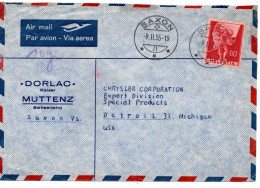 70063 - Schweiz - 1955 - 90Rp Historie EF A LpBf SAXON -> Detroit, MI (USA) - Cartas & Documentos