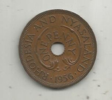 Monnaie, RHODESIA AND NYASALAND, RHODESIE, 1956, One Penny, The Second Queen Elizabeth - Rhodesia