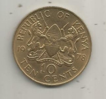 Monnaie, Republic Of KENYA, 1978, Ten, 10 Cents, MZEE JOMO KENYATTA, The First President Of Kenya, 2 Scans - Kenya