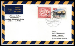 FFC Lufthansa  Hambourg-Dusseldorf-Zurich  06/07/1966 - Cartas & Documentos