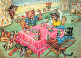FANTAISIES - Une Famille De Chat Jouant à La Carte - Colorisé - Carte Postale Ancienne - Dressed Animals