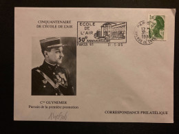 LETTRE Cne GUYNEMER TP LIBERTE 1,70 ROULETTE OBL.MEC.31-5 1985 PARIS 41 ECOLE DE L'AIR 50e ANNIVERSAIRE - Militaire Luchtpost