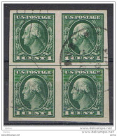 U.S.A.:  1912/15  B. FRANKLIN  -  1 C. BLOCK  4  USED  STAMPS  -  NOT  PERFORATED  -  YV/TELL. 182 A (A) - Strips & Multiples