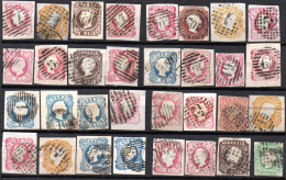 1825. PORTUGAL 32 CLASSIC STAMPS LOT, SOME NICE POSTMARKS. SOME WITH FAULTS. 9 SCANS - Collezioni