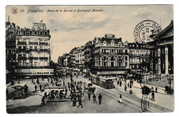 Bruxelles Tram Tramway Paardentram Attelage Cheval Pferd Place De La Bourse Et Boulevard Anspach Cachet 1910 Brussel Htj - Avenues, Boulevards