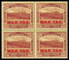 1918-1919. DOMINICA. Roseau Harbour And City WAR TAX / THREE PENCE. In Never Hinged 4bloc.  (MICHEL 54) - JF536060 - Dominique (...-1978)