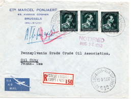 70090 - Belgien - 1953 - 3@5F Baudouin A R-LpBf FOREST -> OIL CITY PA (USA) - Covers & Documents