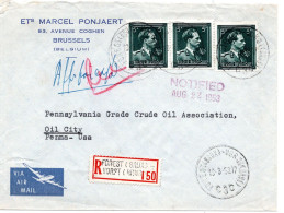 70090 - Belgien - 1953 - 3@5F Baudouin A R-LpBf FOREST -> OIL CITY PA (USA) - Lettres & Documents