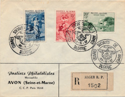 ENVELOPPE  1957  - POSTE ALGERIE  RECOMMANDE   A AVON SEINE ET MARNE  PARIS    2 SCANS - Lettres & Documents