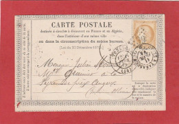 Carte Postale -Type Cérès 15C - Toulouse Vers Angers - Ambulant Cette à Tarascon 14/02/1874 - Cartes Précurseurs