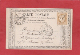 Carte Postale -Type Cérès 15C - Gare De Belfort Vers Trélazé - Ambulant BELP Belfort à Paris 1873 - Cartes Précurseurs