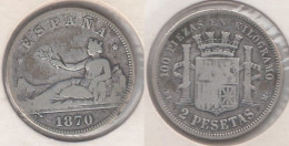 ESPAÑA - 2 PESETAS DE PLATA DE 1ª REPUBLICA DEL AÑO 1870*74 - Premières Frappes