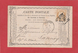 Carte Postale -Type Cérès 15C -Herault -  Cette GC822 Vers Lannoy Du Nord 1874 - Cartes Précurseurs