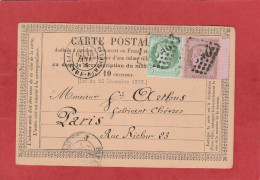 Carte Postale -Type Cérès 5C + 15C - Nancy Vers Paris 1876 - Cartes Précurseurs
