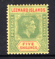 Leeward Islands 1938-51 KGVI Definitives - 5/- Green & Red On Yellow - Ordinary Paper HM (SG 112b) - Leeward  Islands