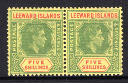 Leeward Islands 1938-51 KGVI Definitives - 5/- Green & Red On Yellow - Ordinary Paper Pair VLHM (SG 112b) - Leeward  Islands