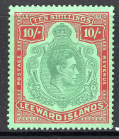 Leeward Islands 1938-51 KGVI Definitives - 10/- Bluish-green & Deep Red On Green VLHM (SG 113) - Light Gum Tone - Leeward  Islands