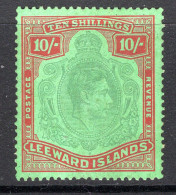 Leeward Islands 1938-51 KGVI Definitives - 10/- Pale Green & Dull Red On Green VLHM (SG 113a) - Light Gum Tone - Leeward  Islands