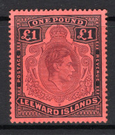 Leeward Islands 1938-51 KGVI Definitives - £1 Brown-purple & Black On Salmon MNH (SG 114b) - Leeward  Islands