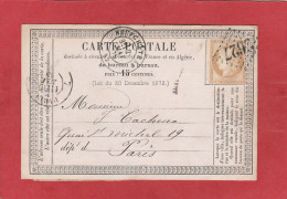 Carte Postale -Type Cérès 15C - Vosges - Neufchateau GC 2627 Vers Paris 1875 - Cartes Précurseurs