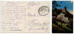 Germany 1917 WWI Postcard - Heidelberg Castle; Feldpost; Frankfurt-Karlsruhe-Basel Bahnpost Train Postmark - Feldpost (franchigia Postale)