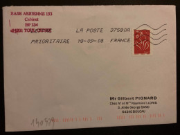 LETTRE TP M DE LAMOUCHE TVP ROUGE OBL.MEC.18 09 08 LA POSTE 37580A + BASE AERIENNE 133 Cabinet - Poste Aérienne Militaire