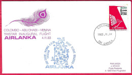 FIRST FLIGHT AIRLANKA TRISTAR FROM COLOMBO TO WIEN *4.11.1983* ON OFFICIAL COVER - Primi Voli