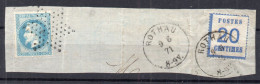 !!! ALSACE LORRAINE, AFFRANCH MIXTE 20C LAURE ET N°6 CACHET ROTHAU SUR FRAGMENT - Used Stamps