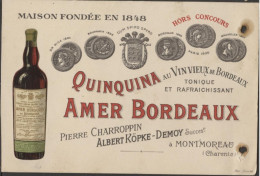 16 MONTMOREAU - CARTE PUBLICITAIRE : QUIQUINA - AMER BORDEAUX - Autres & Non Classés