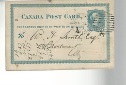 52861 ) Canada Postal Stationery Montreal 1879 Postmark Duplex - 1860-1899 Règne De Victoria