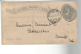 52871 ) Canada Postal Stationery Montreal 1882? Postmark Duplex  - 1860-1899 Reinado De Victoria