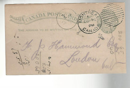 52884 ) Canada Postal Stationery Montreal Postmark  Duplex 1890 - 1860-1899 Victoria