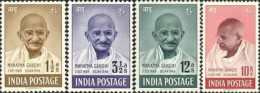 India 1948 Mahatma Gandhi Mourning 4v SET Mounted Mint Uneven Back, NICE COLOUR As Per Scan - Mahatma Gandhi