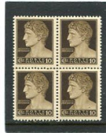 ITALIA - 1945  10c  DEFINITIVE  NO  WMK    BLOCK OF 4   MINT NH - Nuovi