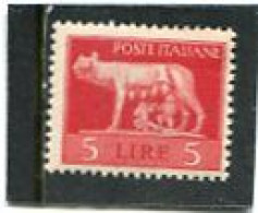 ITALIA - 1945  5 L  DEFINITIVE  WMK  MINT NH - Ungebraucht