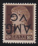 1945 Italia Italy Venezia Giulia AMMINISTRAZIONE ANGLO - AMERICANA 10c Bruno Varietà Soprastampa Capovolta (2d) MLH* - Venezia Giuliana