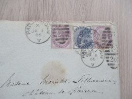 Great Britain Lettre  Ancienne Padington .W V 1886  3 Stamps  1886 Pour Château Graveron Eure - Brieven En Documenten