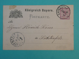 DB20 ALLEMAGNE   BELLE CARTE  ENTIER  1884 BAYREUTH A LICHTENFELS   ++AFF. INTERESSANT+++++ - Entiers Postaux