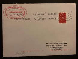 LETTRE TP LAMOUCHE TVP ROUGE OBL.MEC.04 09 08 LA POSTE 37580A + ESCADRON DE SOUTIEN MUNITIONS 04/651 CREPEY - Posta Aerea Militare