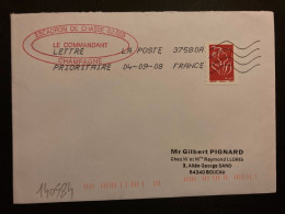 LETTRE TP LAMOUCHE TVP ROUGE OBL.MEC.04 09 08 LA POSTE 37580A + ESCADRON DE CHASSE 02.003 CHAMPAGNE - Poste Aérienne Militaire