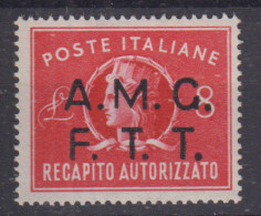 TRIESTE ZONA A 1947 RECAPITO AUTORIZZATO 8 LIRE ROSSO G.I MNH** - Used