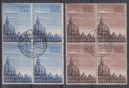 VATICANO 1953 POSTA AEREA BASILICA SAN PIETRO QUARTINA FIL. LETTERE USATA - Oblitérés